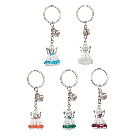 Glass Seed & Plastic Pearl & Alloy Keychain KEYC-MZ00025-1