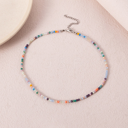 Bohemian Styles Faceted Round Glass Seed Beaded Necklaces for Women WGF25DA-03-1