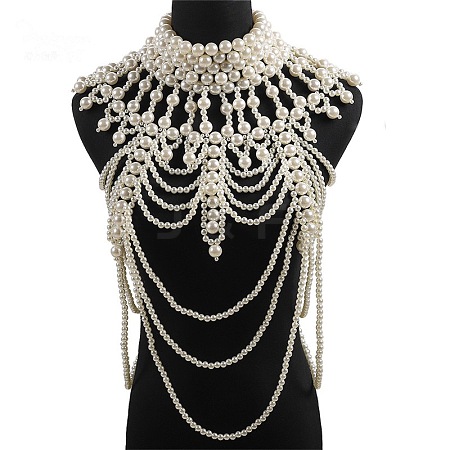 Plastic Imitation Pearl Beaded Multi Layer Bridal Shoulder Chains WG1B7F3-01-1