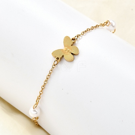 304 Stainless Steel Butterfly Link Bracelets BJEW-C098-01B-G-1