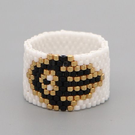 Adjustable Bohemian Style 304 Stainless Steel and Glass Seed Beads Cuff Rings FS-WG09053-13-1