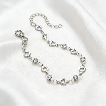 Alloy Crystal Rhinestone Heart Link Chain Bracelets for Women WGEA176-02-1