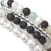 4Pcs 4 Styles 6/8mm Round Natural Lava Rock & Flower Amazonite & Shell Pearl Beaded Stackable Stretch Bracelet Sets BJEW-JB10333-5