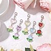 Heart Tulip Glass Beads Pendant Decorations HJEW-JM02952-1