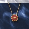 304 Stainless Steel Dark Red Enamel 5-Petal Flower Pendant Necklaces for Women NJEW-U032-17G-04-3