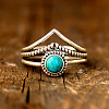 Alloy and Synthetic Turquoise Finger Rings FS-WG19095-04-1