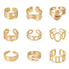 ANATTASOUL 9Pcs 9 Style Titanium Steel Open Cuff Ring for Women RJEW-AN0001-05-1