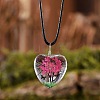 Heart Glass with Dried Flower Tree Inner Pendant Black Waxed Cord Necklaces FS-WG87A6D-08-1