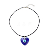 Blue Lampwork Evil Eye Pendant Necklace with Waxed Cord for Women NJEW-JN03955-03-4