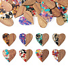  16Pcs 8 Colors Transparent Resin & Walnut Wood Pendants RESI-TA0002-16-1