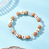 Natural Wood Round Beads Stretch Bracelets for Women BJEW-JB12588-2