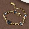 Brass Micro Pave Cubic Zirconia Flower & Leaf Link Chain Bracelets for Women BJEW-G764-03G-5