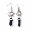 Natural Sodalite Bullet with Sun Dangle Earrings EJEW-I276-01P-04-3