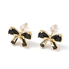 Brass Micro Pave Cubic Zirconia Bowknot Stud Earrings EJEW-D337-02G-4