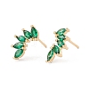 Green Clear Cubic Zirconia Leaf Stud Earrings X-KK-E005-22G-1
