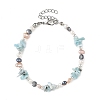 Natural Larimar Chip Beads & Cultured Freshwater Pearl Beaded Bracelets for Women BJEW-JB14215-3