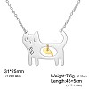 Two Tone 304 Stainless Steel Holow Cute Cat with Fish Pendant Necklaces for Women WGEC842-03-1