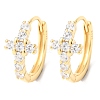 Cross 925 Sterling Silver Micro Pave Clear Cubic Zirconia Hoop Earrings EJEW-K317-06G-4