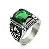 316L Stainless Steel & Cubic Zirconia Men's Vintage Carved Finger Rings FS-WG82D33-20-2
