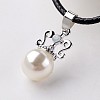 Crown Platinum Tone Alloy Acrylic Pearl Pendant Necklaces NJEW-E075-01-2