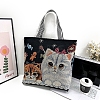 Cartoon Cat Pattern Canvas Women's Tote Bags PW-WGA0EE7-01-1