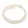 Three-Loops Brass & Natural Freshwater Pearl Beaded Wrap Bracelets for Women BJEW-F470-01S-1