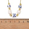 Natural Pearl Rice & Handmade Chinoiserie Floral Printed Porcelain Beaded Necklaces with Brass Round Snake Chains for Women NJEW-JN06400-4