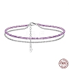 Rhodium Plated 925 Sterling Silver Double Layered Ball Chain Anklet with Natural Spinel Beaded AJEW-F162-014P-4