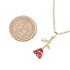 Valentine's Day Alloy Dark Red Enamel Rose Flower Pendant Necklaces NJEW-TA00183-3