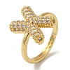 Rack Plating Letter Brass Micro Pave Clear Cubic Zirconia Adjustable Rings for Women KK-S391-03G-X-2