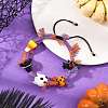 Halloween Handmade Lampwork Ghost Pumpkin Bat Braided Bead Bracelets BJEW-TA00771-1