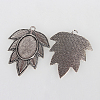 Tibetan Style Alloy Leaf Pendant Cabochon Settings TIBEP-N003-44AS-2