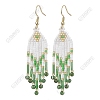 Woven Seed Beads & Natural Fuchsite Tassel Dangle Earrings EJEW-FS00066-1