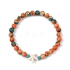 2Pcs 2 Colors Summer Beach Round Synthetic Ocean White Jade & Starfish Dyed Turquoise Beaded Stretch Bracelet Sets BJEW-JB14185-4