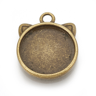 Tibetan Style Alloy Kitten Pendant Cabochon Settings TIBEP-R358-01AB-NR-1