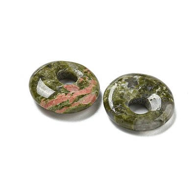 Natural Unakite Donut/Pi Disc Charms G-G142-02A-1