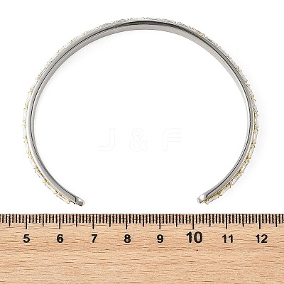 6MM 201 Stainless Steel and Brass Pave Rectangle Clear Cubic Zirconia Cuff Bangles BJEW-JB14370-1