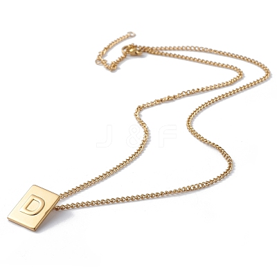 Stainless Steel Initial Letter Rectangle Pendant Necklace for Men Women NJEW-E090-01G-04-1