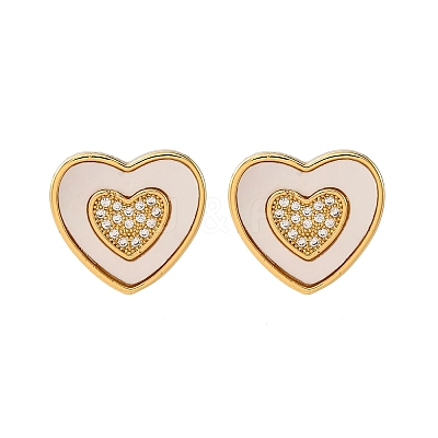 Heart Brass Micro Pave Clear Cubic Zirconia Stud Earrings KK-D363-12B-G-1