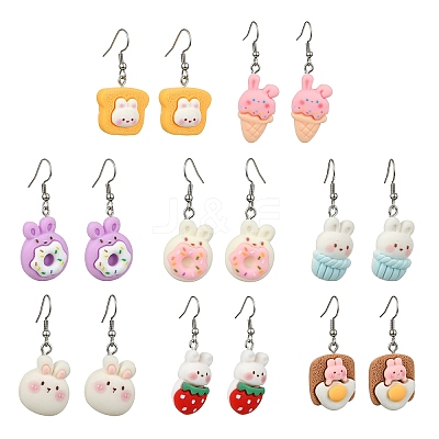 8 Pairs 8 Style Rabbit Resin Dangle Earrings EJEW-JE05670-1