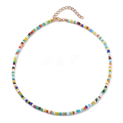 Rainbow Round Opaque Colours Glass Seed Beaded Necklaces NJEW-JN03362-02-1