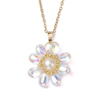 Glass & Glass Pearl Beads Pendants Necklaces for Women NJEW-MZ00106-05-1