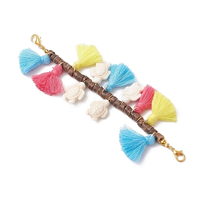 Natural Coconut & Polycotton Tassel & Synthetic Turquoise Pendant Decorations HJEW-JM03669-01-1