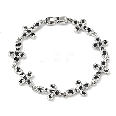 Brass Enamel Micro Pave Clear Cubic Zirconia Cross Link Chain Bracelets for Women BJEW-G764-02P-1