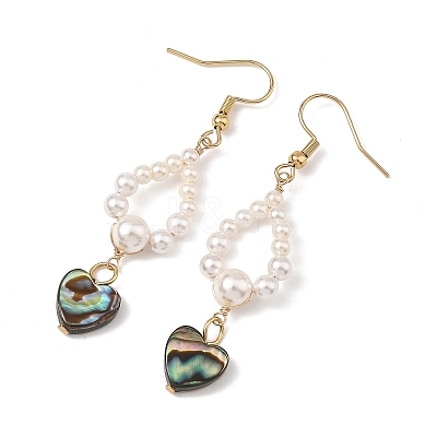Shell Pearl & Abalone Shell/Paua Shell Beads Dangle Earrings EJEW-JE07314-02-1