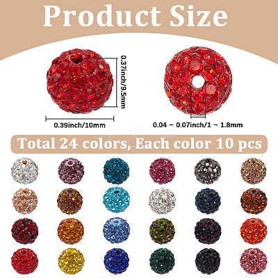 240Pcs 24 Colors Pave Disco Ball Beads RB-PA0001-09B-1
