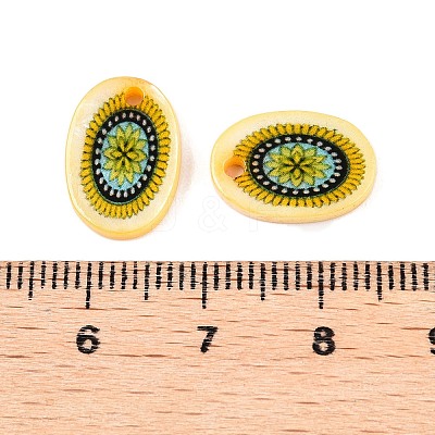 Natural Freshwater Shell Double Face Printed Oval Charms SHEL-T020-05D-1