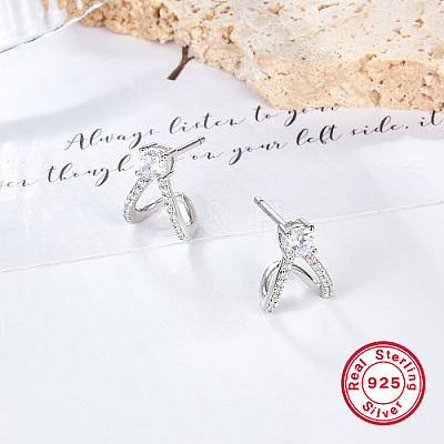 Anti-Tarnish Rhodium Plated 925 Sterling Silver Stud Earrings RF3970-1-1