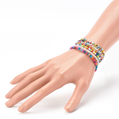 7Pcs 7 Styles Round Glass Seed Beaded Stretch Bracelets Sets BJEW-JB06327-1