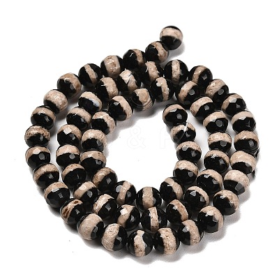 Natural Tibetan Striped Pattern dZi Agate Beads Strands G-B079-B01-01-1